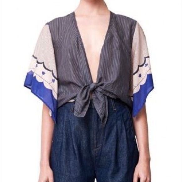 Rodebjer Malena Wrap Kimono Blouse in Border Blue - Picture 6 of 6